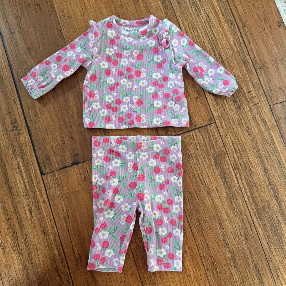 Baby Boden Girls Purple Raspberry Floral Ribbed Top and Leggings Set 0-3M 62cm